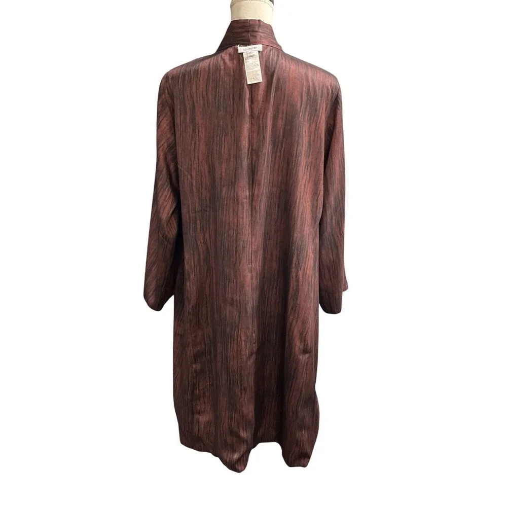 Chicos Cardigan Duster Brown Reversible Size 2 M Floral Animal Print Satin‎ Chic